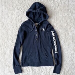 VTG 90s Y2K Abercrombie & Fitch Woman Blue Cotton Henley PulloverHoodie SMALL